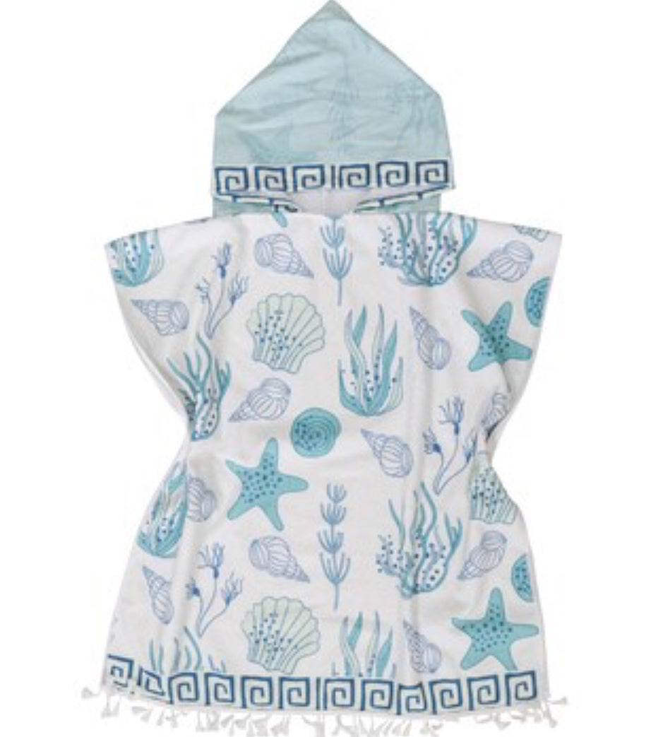 Kids Towel Poncho w Bag - Ocean
