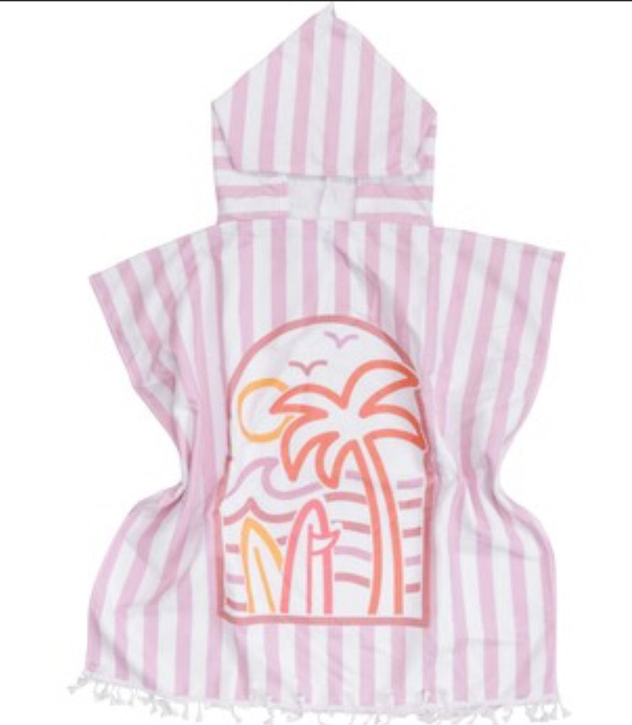 Kids Towel Poncho w Bag - Pink