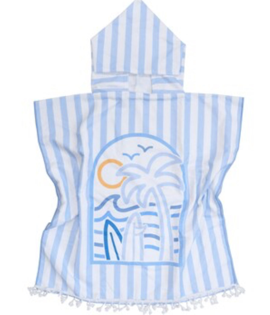 Kids Towel Poncho W Bag - Blue