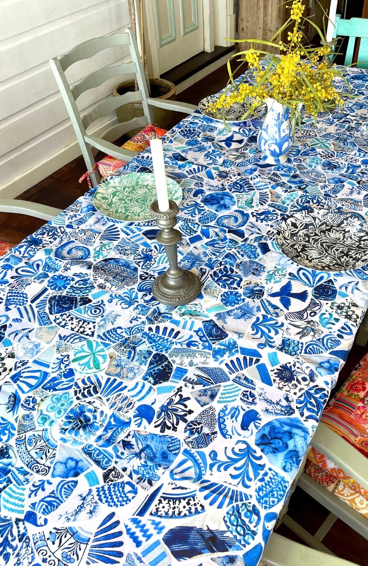 Canvas Tablecloth - Blue Mosaic