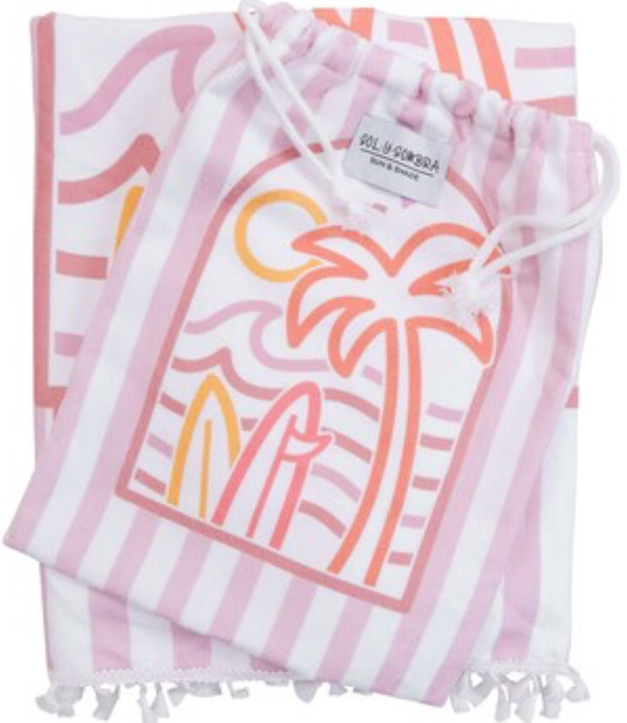 Kids Towel Poncho w Bag - Pink