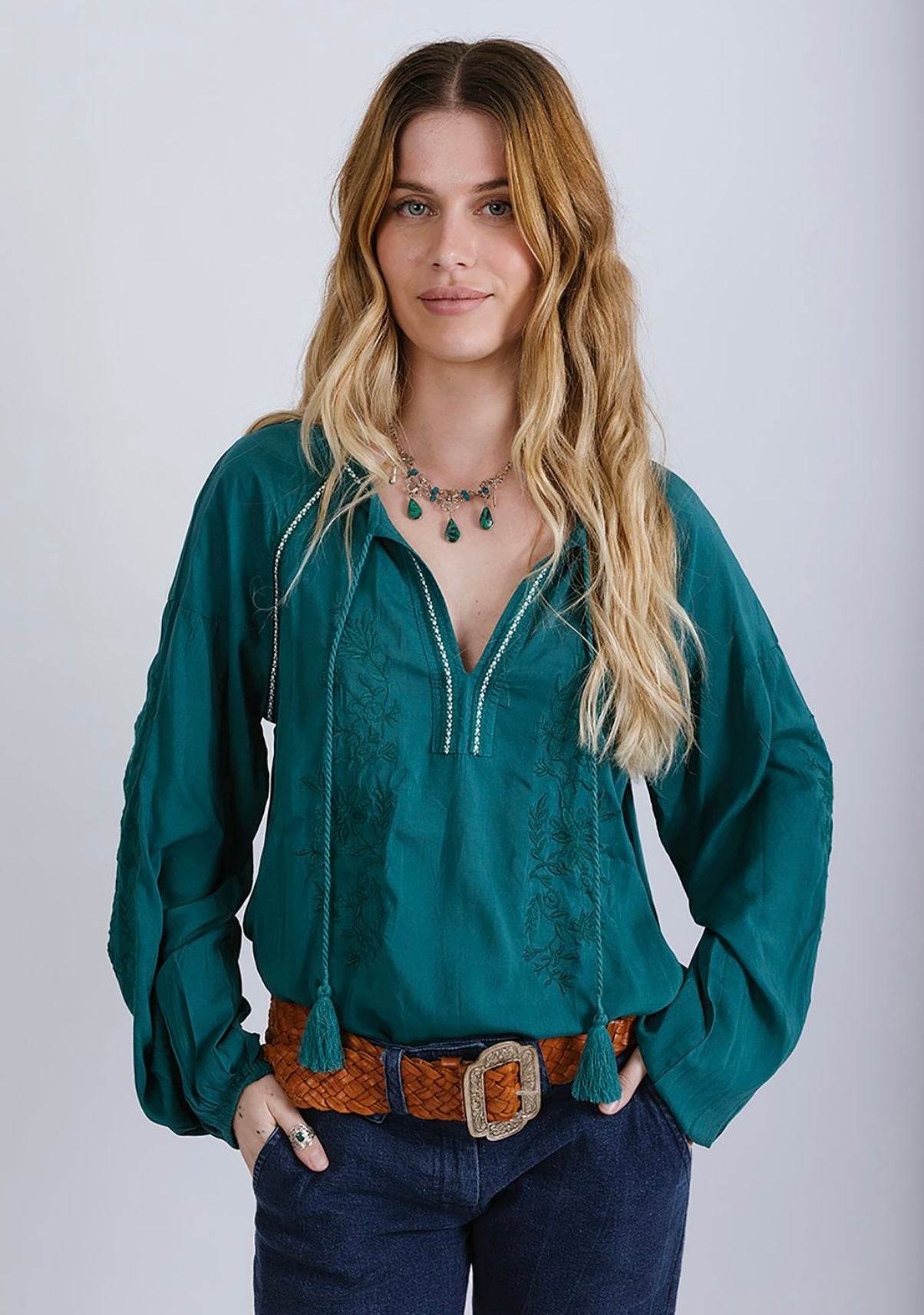 Desert Bloom Blouse - Emerald