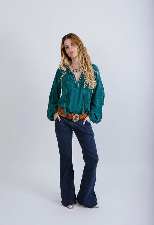 Desert Bloom Blouse - Emerald