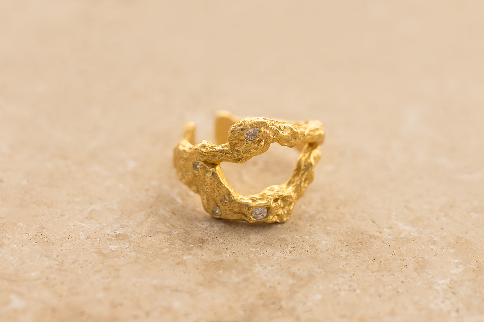 Eden Irregular Shaped Clear Gemstones S925 Yellow Gold Plated Ring