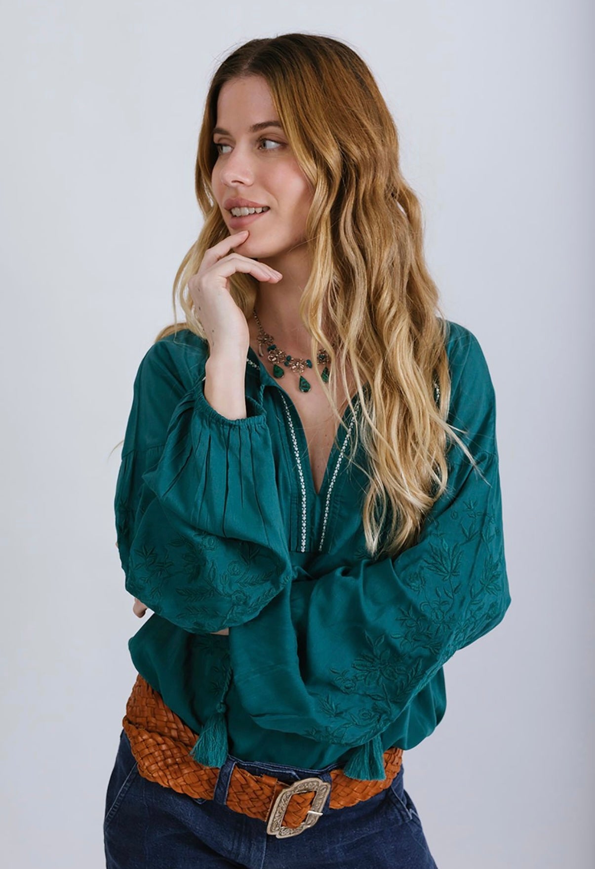 Desert Bloom Blouse - Emerald