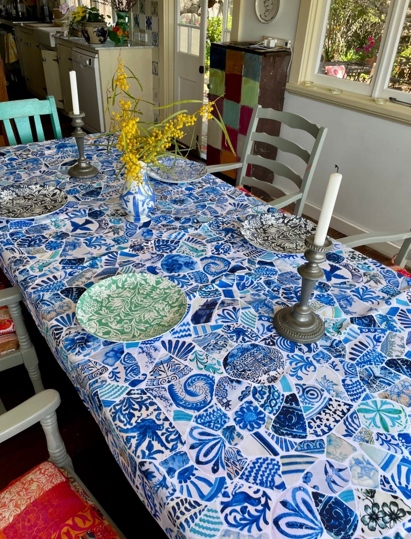 Canvas Tablecloth - Blue Mosaic