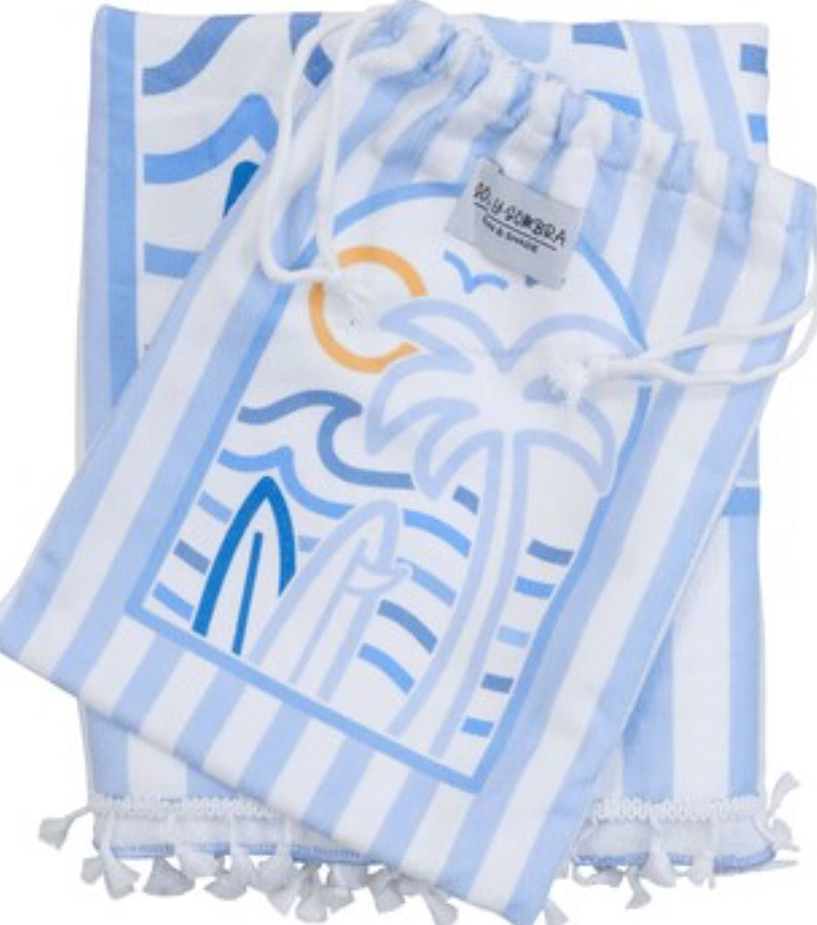 Kids Towel Poncho W Bag - Blue