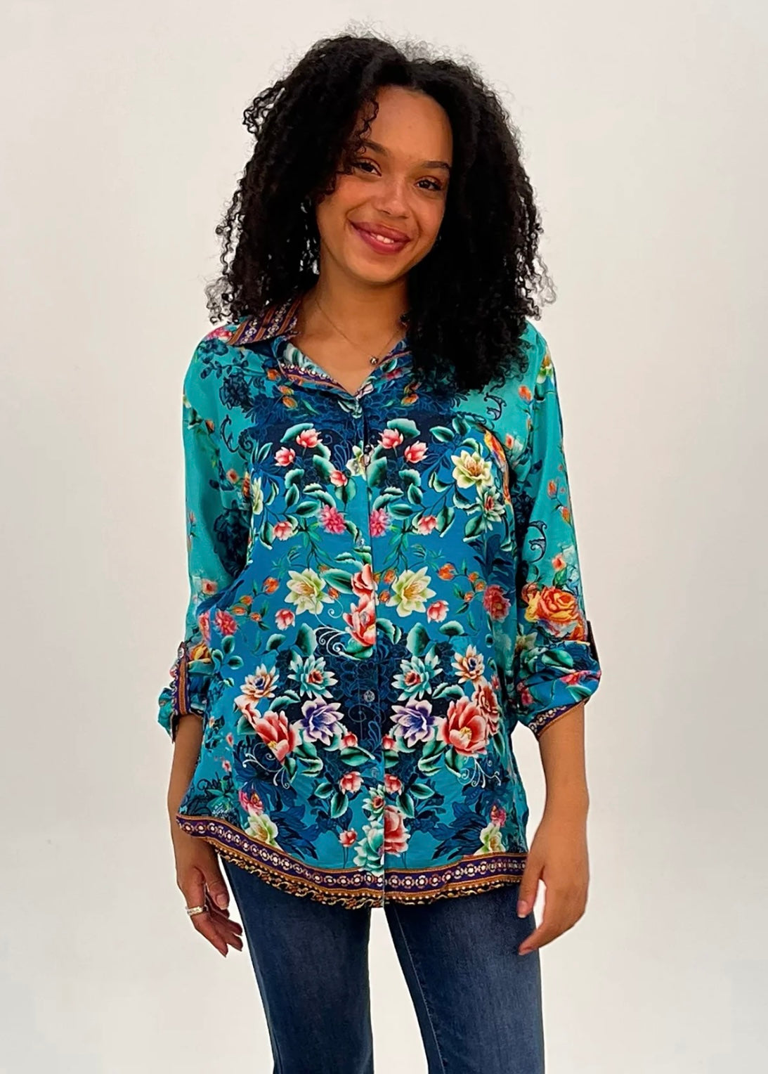 Cienna Lotus Garden Silk Shirt