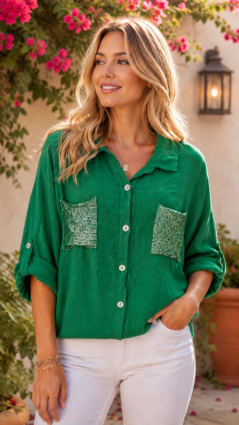 Jade Linen Blouse
